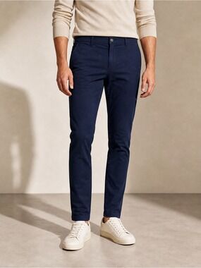Frank & Oak Navy Slim Tech Stretch Chinos 29 Minimal Office Core